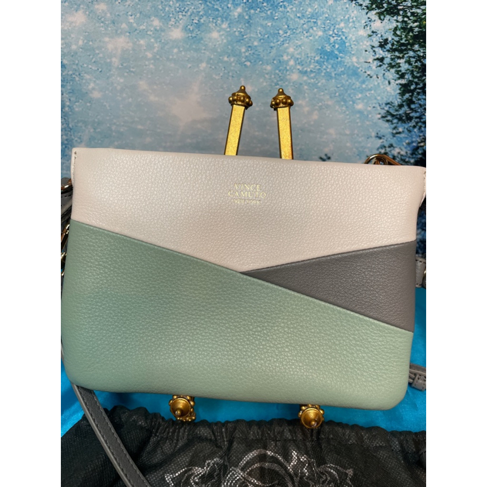 Vince Camuto New York Color Block Leather Crossbody Great Beige Green NWOT